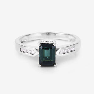 1.19 Carat Genuine Green Tourmaline and White Diamond 14K White Gold Ring