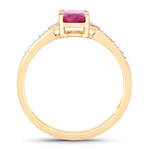 0.95 Carat Genuine Ruby and White Diamond 10K Yellow Gold Ring
