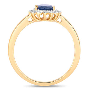 1.11 Carat Genuine Blue Sapphire and White Diamond 10K Yellow Gold Ring