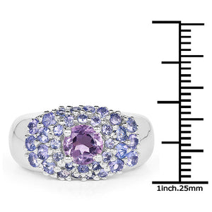 2.43 Carat Genuine Amethyst and Tanzanite .925 Sterling Silver Ring
