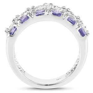 2.05 Carat Genuine Tanzanite and White Topaz .925 Sterling Silver Ring