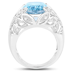 11.29 Carat Genuine Blue Topaz and White Topaz .925 Sterling Silver Ring