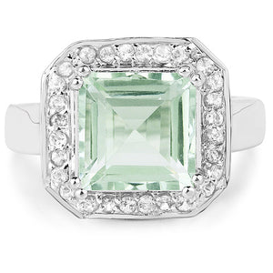 5.21 Carat Genuine Green Amethyst and White Topaz .925 Sterling Silver Ring