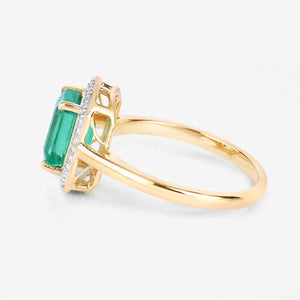 1.62 Carat Genuine Ethiopian Emerald and White Diamond 14K Yellow Gold Ring