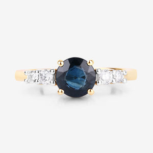 1.38 Carat Genuine Blue Sapphire and White Diamond 14K Yellow Gold Ring