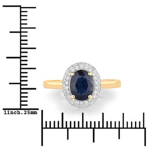 1.84 Carat Genuine Blue Sapphire and White Diamond 14K Yellow Gold Ring