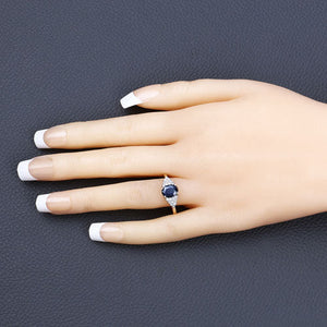 1.73 Carat Genuine Blue Sapphire and White Diamond 14K Yellow Gold Ring