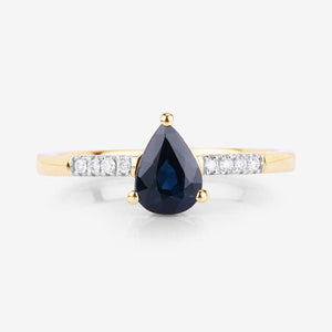0.86 Carat Genuine Blue Sapphire and White Diamond 14K Yellow Gold Ring