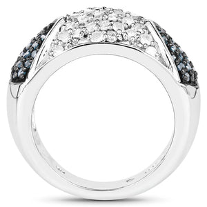 0.94 Carat Genuine Blue Diamond and White Diamond .925 Sterling Silver Ring