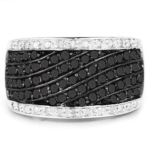 0.79 Carat Genuine Black Diamond and White Diamond .925 Sterling Silver Ring