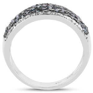 0.80 Carat Genuine Blue Diamond and White Diamond .925 Sterling Silver Ring