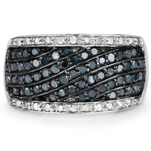 0.80 Carat Genuine Blue Diamond and White Diamond .925 Sterling Silver Ring