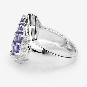 2.41 Carat Genuine Tanzanite and White Topaz .925 Sterling Silver Ring
