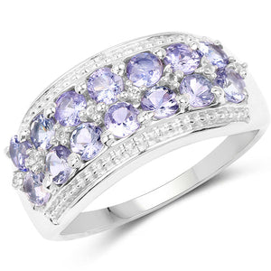 1.44 Carat Genuine Tanzanite & White Topaz .925 Sterling Silver Ring