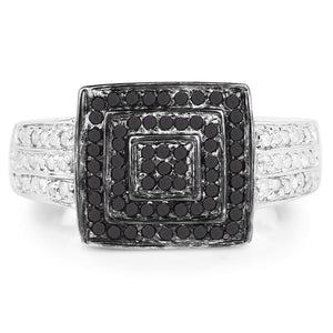 0.55 Carat Genuine Black Diamond and White Diamond .925 Sterling Silver Ring