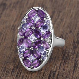 3.13 Carat Genuine Amethyst, Tanzanite and White Topaz .925 Sterling Silver Ring