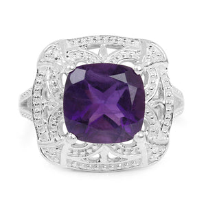 4.35 Carat Genuine Amethyst .925 Sterling Silver Ring