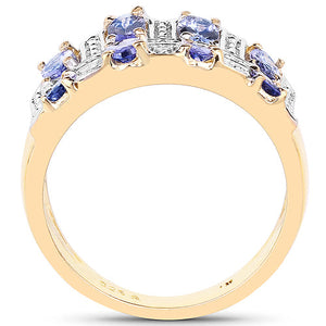14K Yellow Gold Plated 1.68 Carat Genuine Tanzanite .925 Sterling Silver Ring