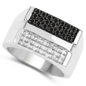 0.64 Carat Genuine Black Diamond and White Diamond .925 Sterling Silver Ring