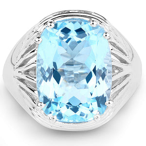 12.10 Carat Genuine Blue Topaz .925 Sterling Silver Ring