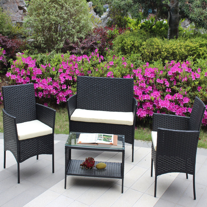 rattan furniture 4 PC Rattan Patio Furniture Set with Cushioned Sofa