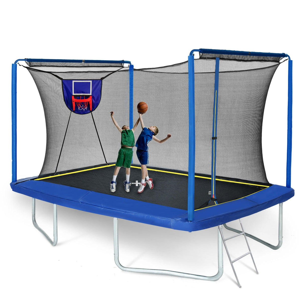 Rectangular Trampoline with Basketball Board and Ladder