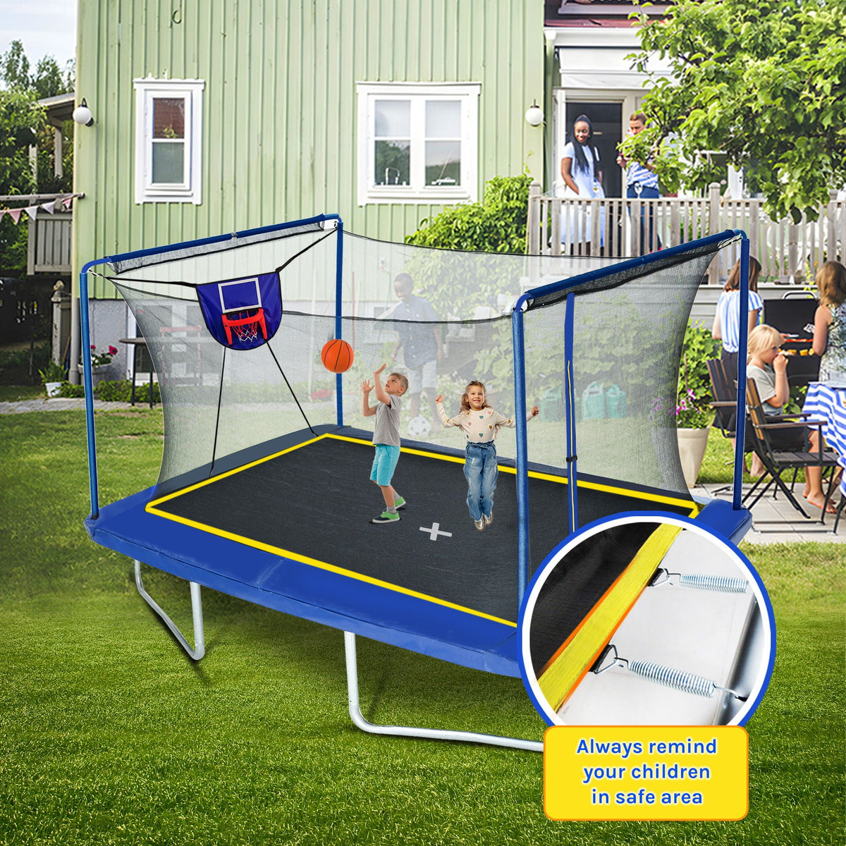 Rectangular Trampoline with Basketball Board and Ladder - view 4