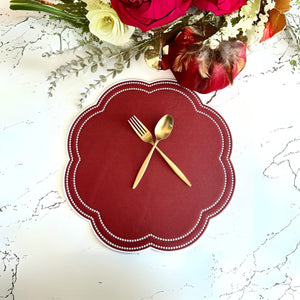 NURTURE RED SCALLOPED FAUX LEATHER PLACEMAT