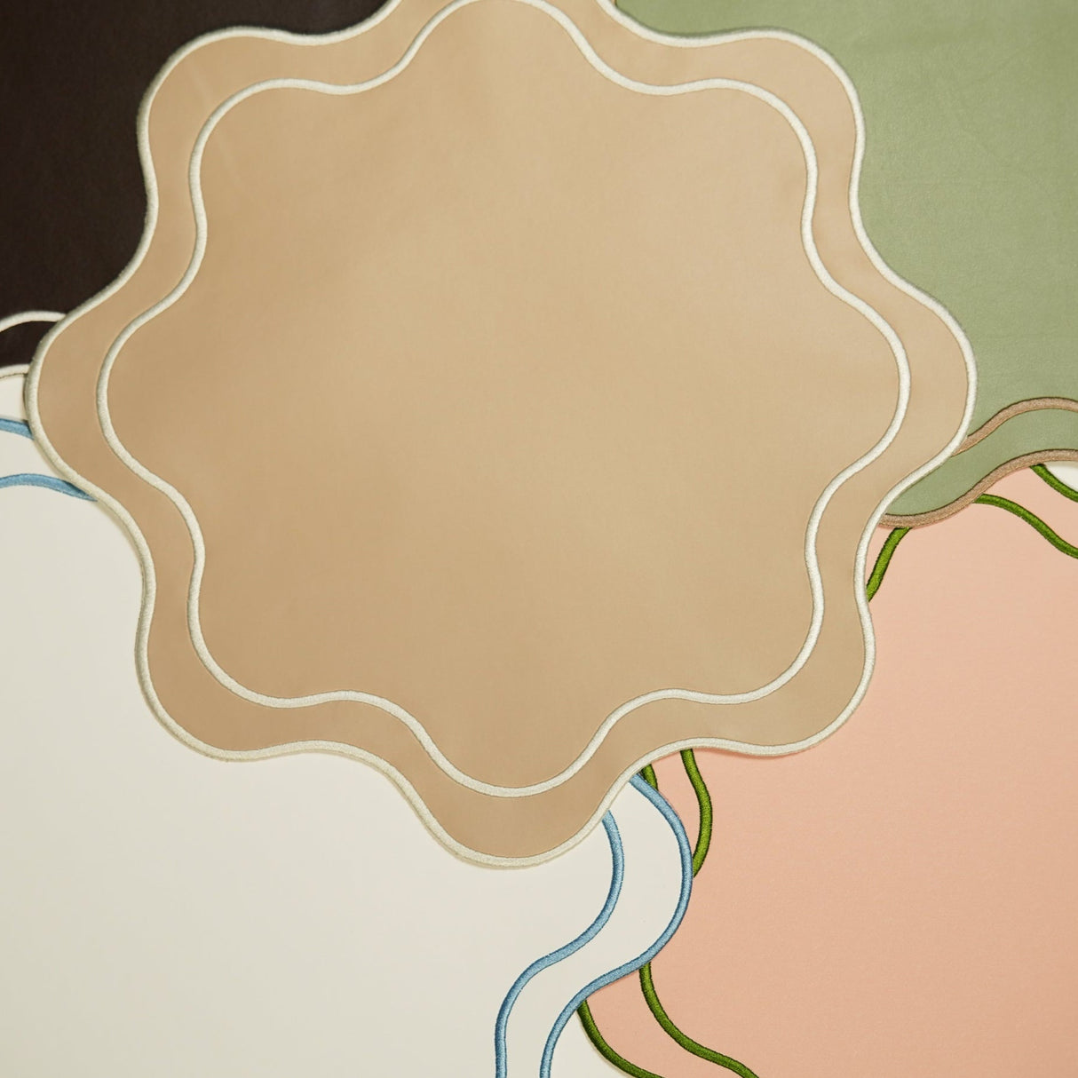 Haven Dark Green Brown Trim Faux Leather Placemat
