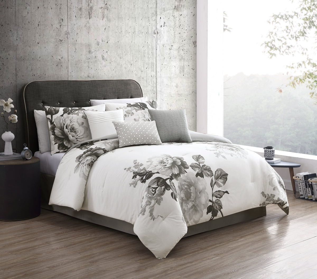 Riverbrook Home Black and White Floral Comforter Set with Reversible Backing