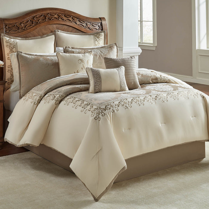 Riverbrook Home Ivory Damask Jacquard Comforter Ensemble with Embroidered Border