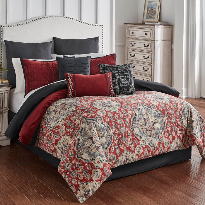 Riverbrook Home Sadler 9-Pc Burgundy & Blue Medallion Comforter Ensemble with Decorative Pillows