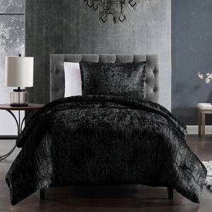 Riverbrook Home Turin 2 Piece Comforter Set with Crinkle Velvet in Black