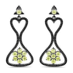 6.93 Carat Genuine Peridot and Black Spinel .925 Sterling Silver Earrings