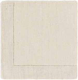 Bordered Solid Beige Cream Wool Rug