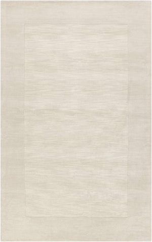 Bordered Solid Beige Cream Wool Rug