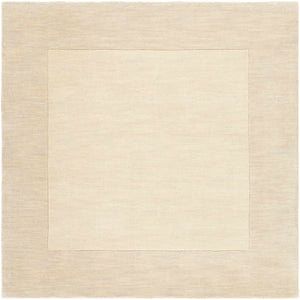 Bordered Solid Beige Cream Wool Rug