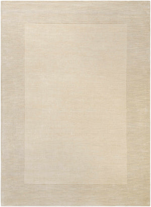 Bordered Solid Beige Cream Wool Rug