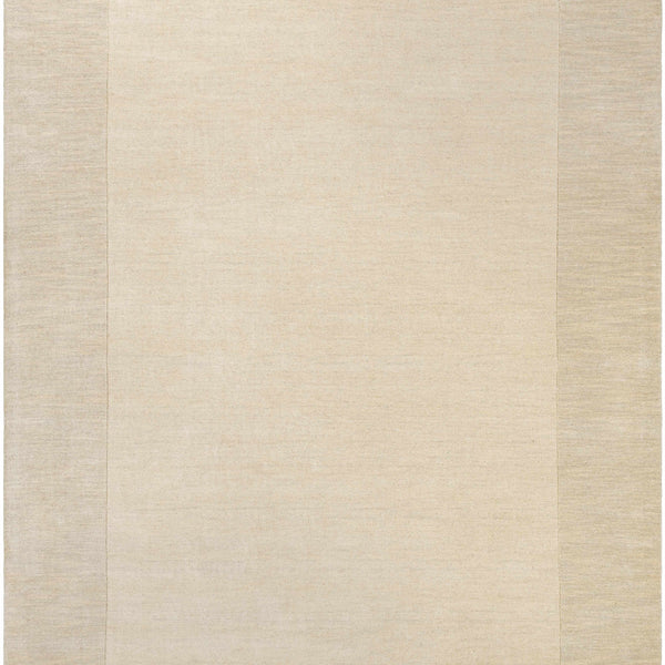 Bordered Solid Beige Cream Wool Rug