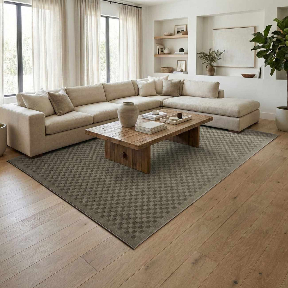 Gaiwan Olive Green Washable Area Rug