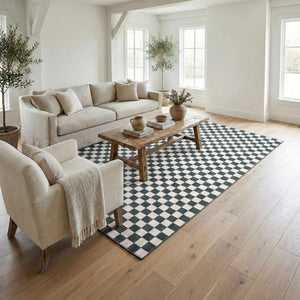 Kaysar Oil Green Checkered Washable Area Rug