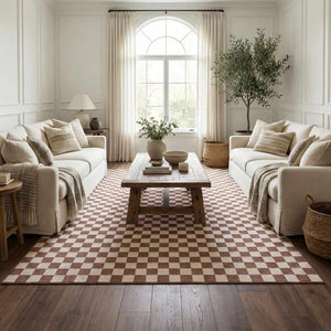 Kaysar Brown Checkered Washable Area Rug
