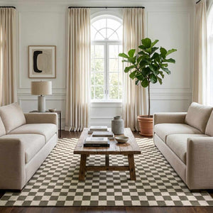 Kaysar Olive Green Checkered Washable Area Rug