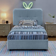Royal Star Twin Size Kids Upholstered Bed with Rabbit Ear Headboard & Storage