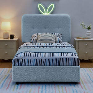 Royal Star Twin Size Kids Upholstered Bed with Rabbit Ear Headboard & Storage