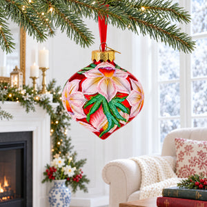 Narcissus Flowers Onion-Shape Finial Glass Christmas Ornament
