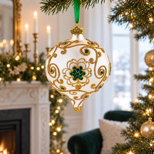 Gold Jeweled Swirl Onion-Shape Finial Glass Christmas Ornament