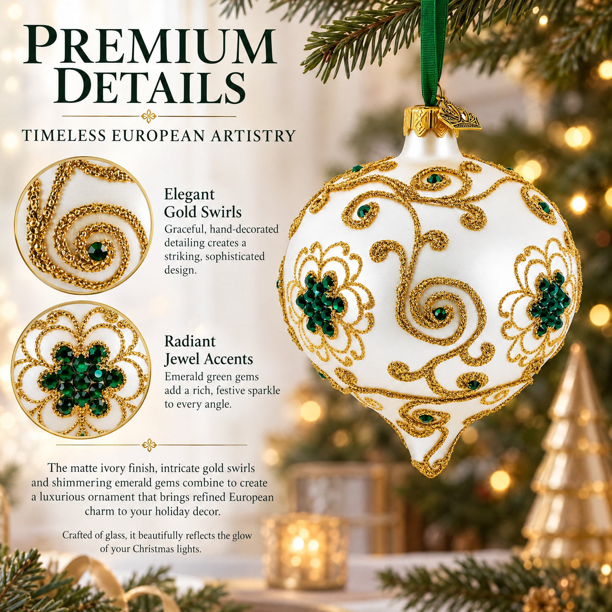 Gold Jeweled Swirl Onion-Shape Finial Glass Christmas Ornament