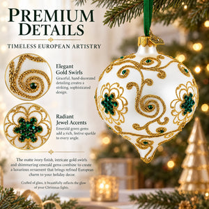 Gold Jeweled Swirl Onion-Shape Finial Glass Christmas Ornament