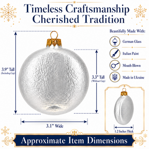 Set of 6 Silver Flat Disc Glass Christmas Ornaments 3 Inches